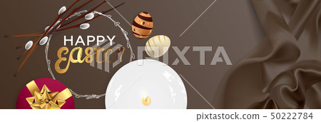 Happy Easter realistic horizontal banner flat lay Happy Easter realistic horizontal banner flat lay 50222784