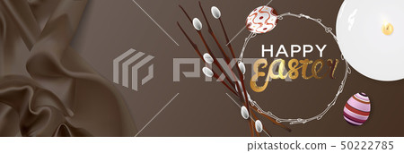 Happy Easter realistic horizontal banner flat lay Happy Easter realistic horizontal banner flat lay 50222785