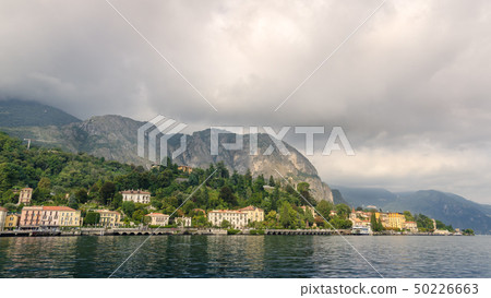View of village in forest in Lake Como from ferry View of village in forest in Lake Como from ferry 50226663