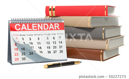 Desk Calendar with books, 3D rendering 50227273