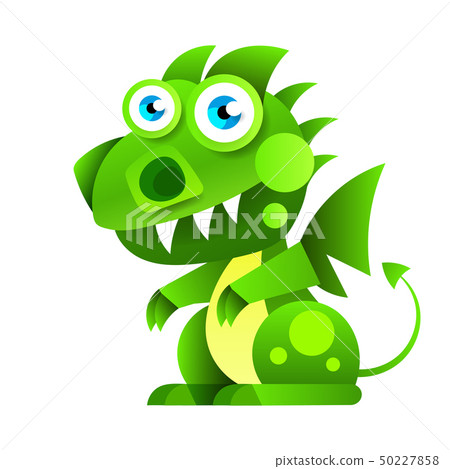 Funny Cartoon Little Green Sitting Dragon. Vector Funny Cartoon Little Green Sitting Dragon. Vector 50227858