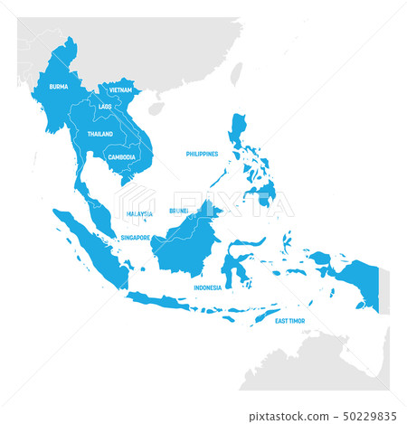 Southeast Asia Region. Map of countries in southeastern Asia. Vector illustration 50229835