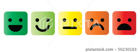 Basic emoticons set in square with rounded corners. Five facial expression of feedback scale - from 50230103