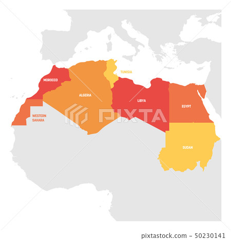 North Africa Region. Map of countries in northern Africa. Vector illustration 50230141