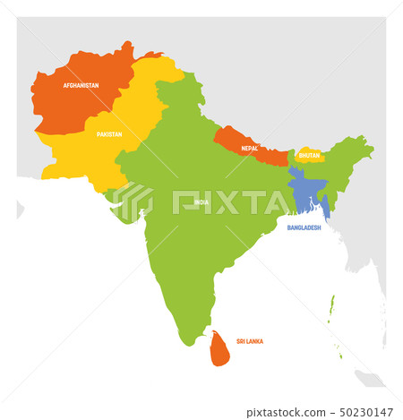 South Asia Region. Map of countries in southern Asia. Vector illustration 50230147