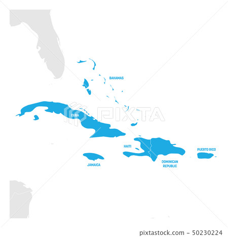 Caribbean Region. Map of countries in Caribbean Sea in Central America. Vector illustration Caribbean Region. Map of countries in Caribbean Sea in Central America. Vector illustration 50230224