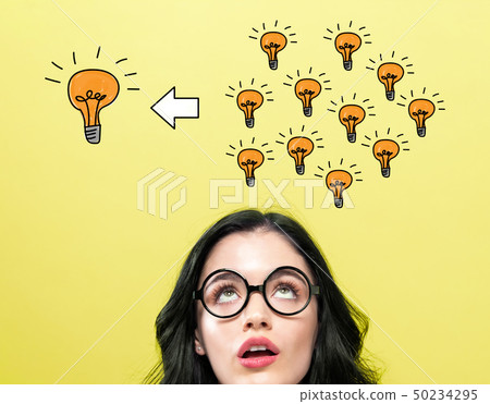 Many small ideas into one big idea with young woman 50234295