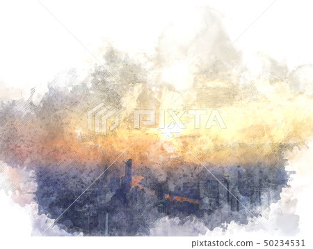 Abstract sunrise in the capital city on watercolor 50234531