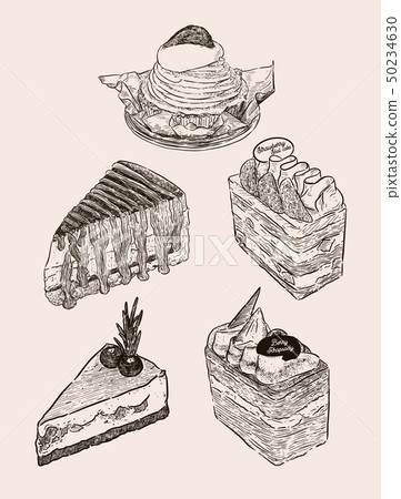 Set of cake, hand draw sketch vector. Set of cake, hand draw sketch vector. 50234630