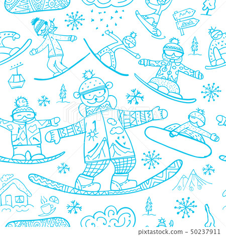Snowboard time, seamless pattern for your design 50237911