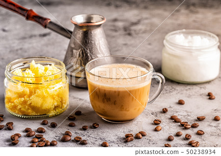 Coffee blended with ghee butter and MCT coconut 50238934