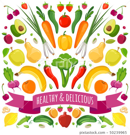 Vector illustration of fruits and vegetables - Stock Illustration ...