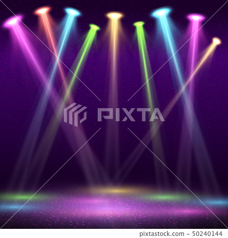 Modern interior of nightclub with empty show stage and color spot lights vector illustration 50240144