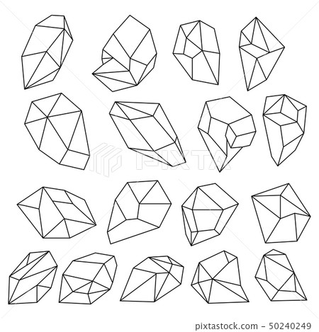 Diamond 3d shapes. Natural crystals outline. Gem stones vector set 50240249