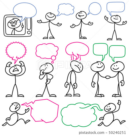 Vector sketch stick figures with blank dialog bubbles Vector sketch stick figures with blank dialog bubbles 50240251