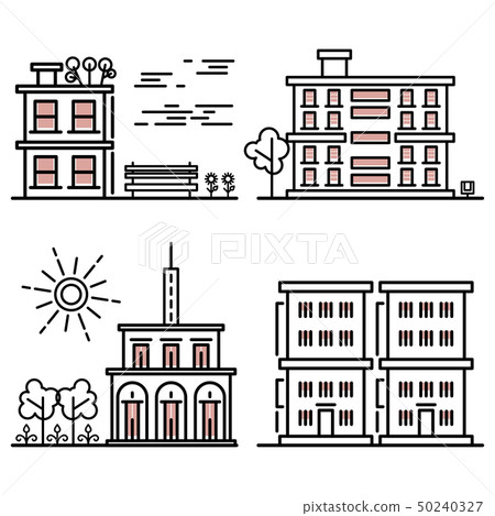 Line art houses collection - city objects with nature elements 50240327