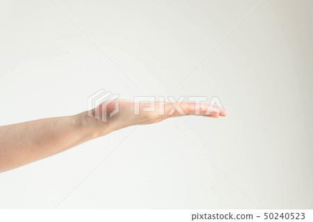 Woman open palm of the hand on white background. Woman open palm of the hand on white background. 50240523