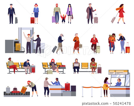 People airport set. Family travel registration passport control checkpoint security airport terminal People airport set. Family travel registration passport control checkpoint security airport terminal 50241478