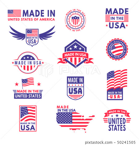 Made in usa. Flag made america american states flags product badge quality patriotic labels emblem 50241505