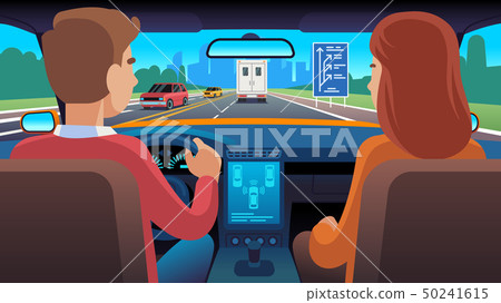 People inside car interior. Travel driver navigation seat dating family passengers taxi safety speed 50241615