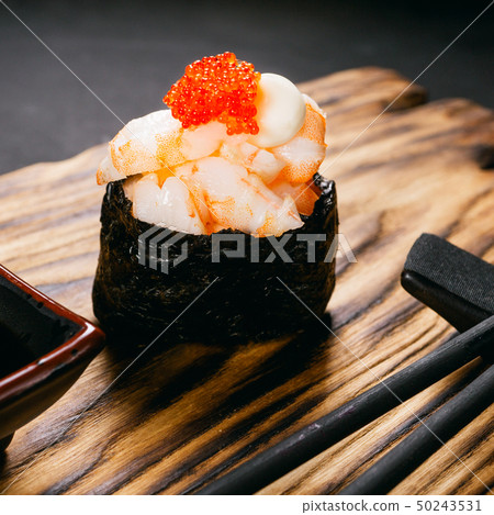 Sushi gunkan with prawn and caviar, delicacy food 50243531