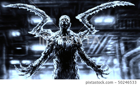 Fallen angel on background of factory floor. 50246533