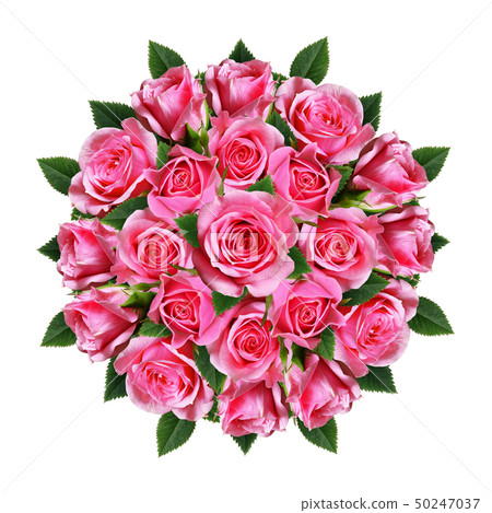 Ordered round bouquet of pink rose flowers and Ordered round bouquet of pink rose flowers and 50247037