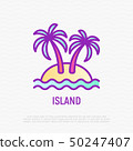 Island thin line icon: palms, sand and sea. 50247407