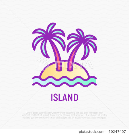 Island thin line icon: palms, sand and sea. 50247407