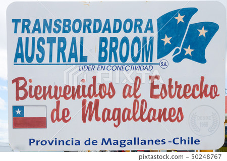 Strait of Magellan cross boarder sign, Chile Strait of Magellan cross boarder sign, Chile 50248767