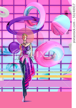 girl in a pink magenta violet asymmetrical dress 50248917