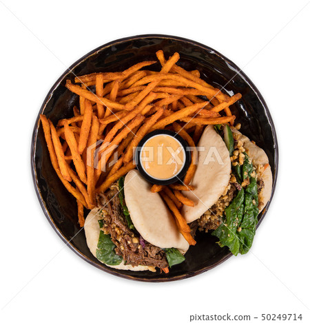 Taiwan bao asian food background with various ingredients on white background Taiwan bao asian food background with various ingredients on white background 50249714