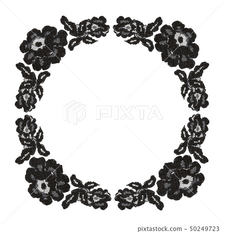 Black lace flowers in round frame Black lace flowers in round frame 50249723