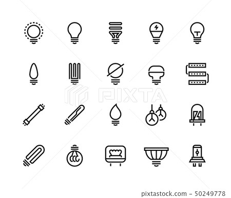 Light bulb line icons. Business idea energy efficient creative drawing think electric lamp glow Light bulb line icons. Business idea energy efficient creative drawing think electric lamp glow 50249778