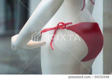 closeup of red bikini on mannequin closeup of red bikini on mannequin 50250346