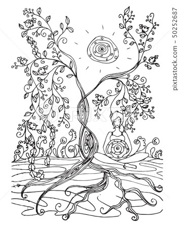 Adult coloring book page with Pregnant lady.Pregnancy in doodle style Adult coloring book page with Pregnant lady.Pregnancy in doodle style 50252687
