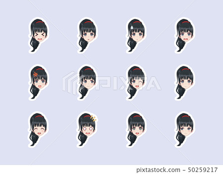 Set of emotional stickers head anime manga girl 50259217