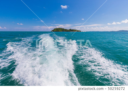 View from the back of the speedboat. Beautiful View from the back of the speedboat. Beautiful 50259272