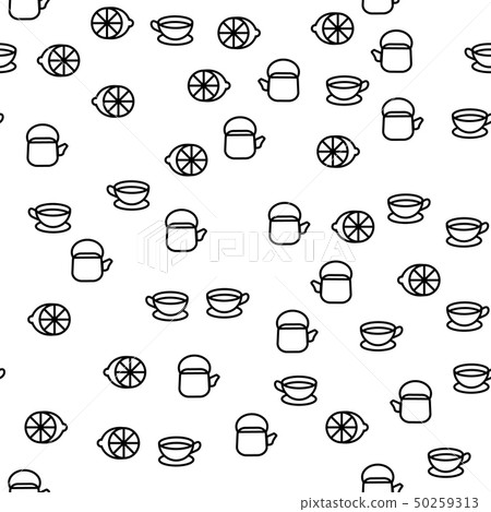 Tea Time Crockery Elements Seamless Pattern Vector Tea Time Crockery Elements Seamless Pattern Vector 50259313