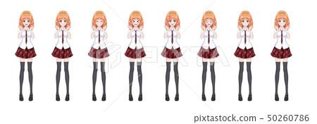 Anime manga schoolgirl plaid red skirt tie pattern 50260786