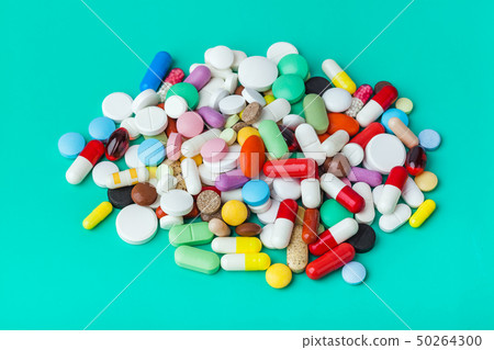 Heap of pills - medical background Heap of pills - medical background 50264300