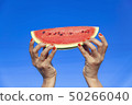Women holding watermelon slices Lift up in the sky 50266040