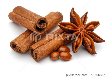 Cinnamon sticks and star anise isolated on white 50266334