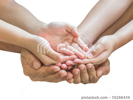 Family hands praying together for donation charity 50266439