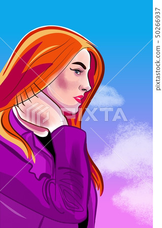 girl with red hair, manga comics style portrait 50266937