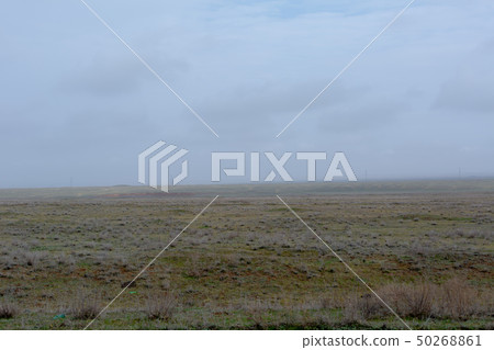 Landscape of wild Kalmyk steppe in a fog 50268861