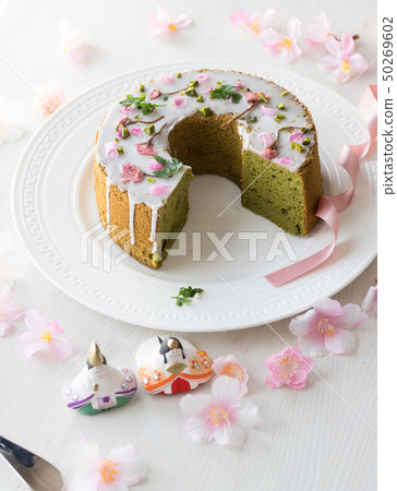 Cherry Chiffon Cake Stock Photo 50269602 Pixta