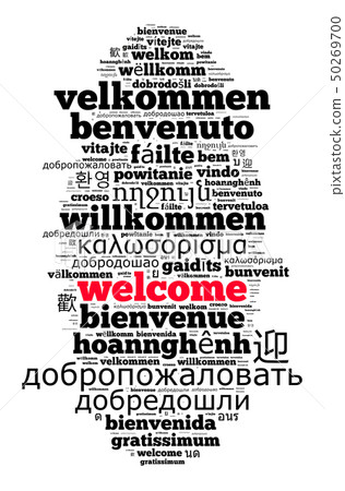 Word Welcome in different languages word cloud con 50269700