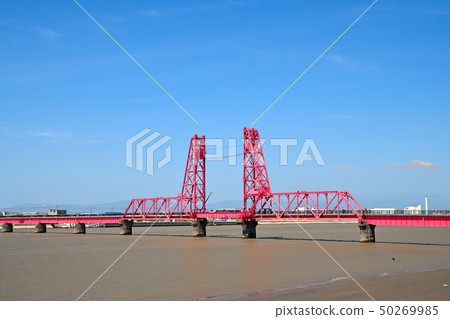 Landscape of the blue sky and Chikugo River rising bridge Landscape of the blue sky and Chikugo River rising bridge 50269985