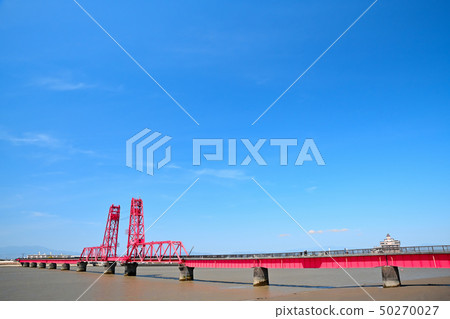 Landscape of the blue sky and Chikugo River rising bridge Landscape of the blue sky and Chikugo River rising bridge 50270027